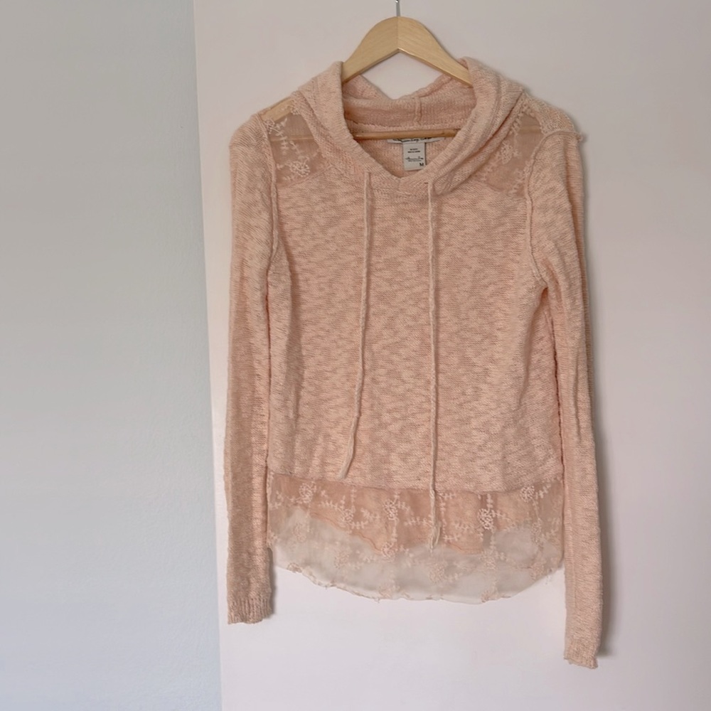 Pink Lace Hoodie style Sweater Sz M